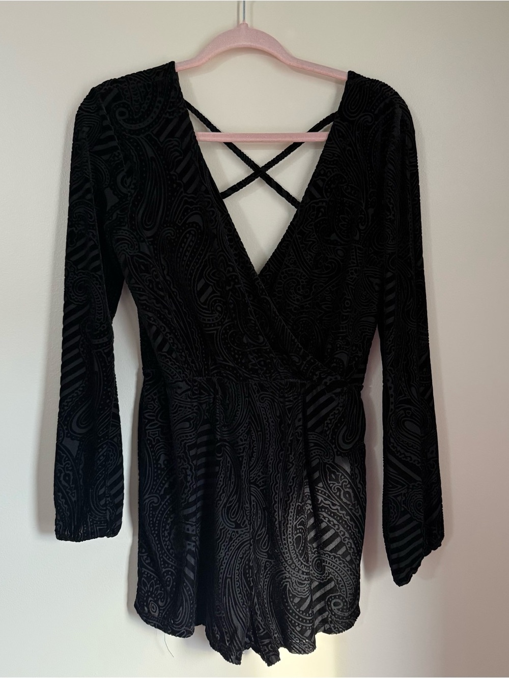 Fairy Goth Ecote Urban Outfitters Velvet & Mesh Criss Cross Back Romper Size M